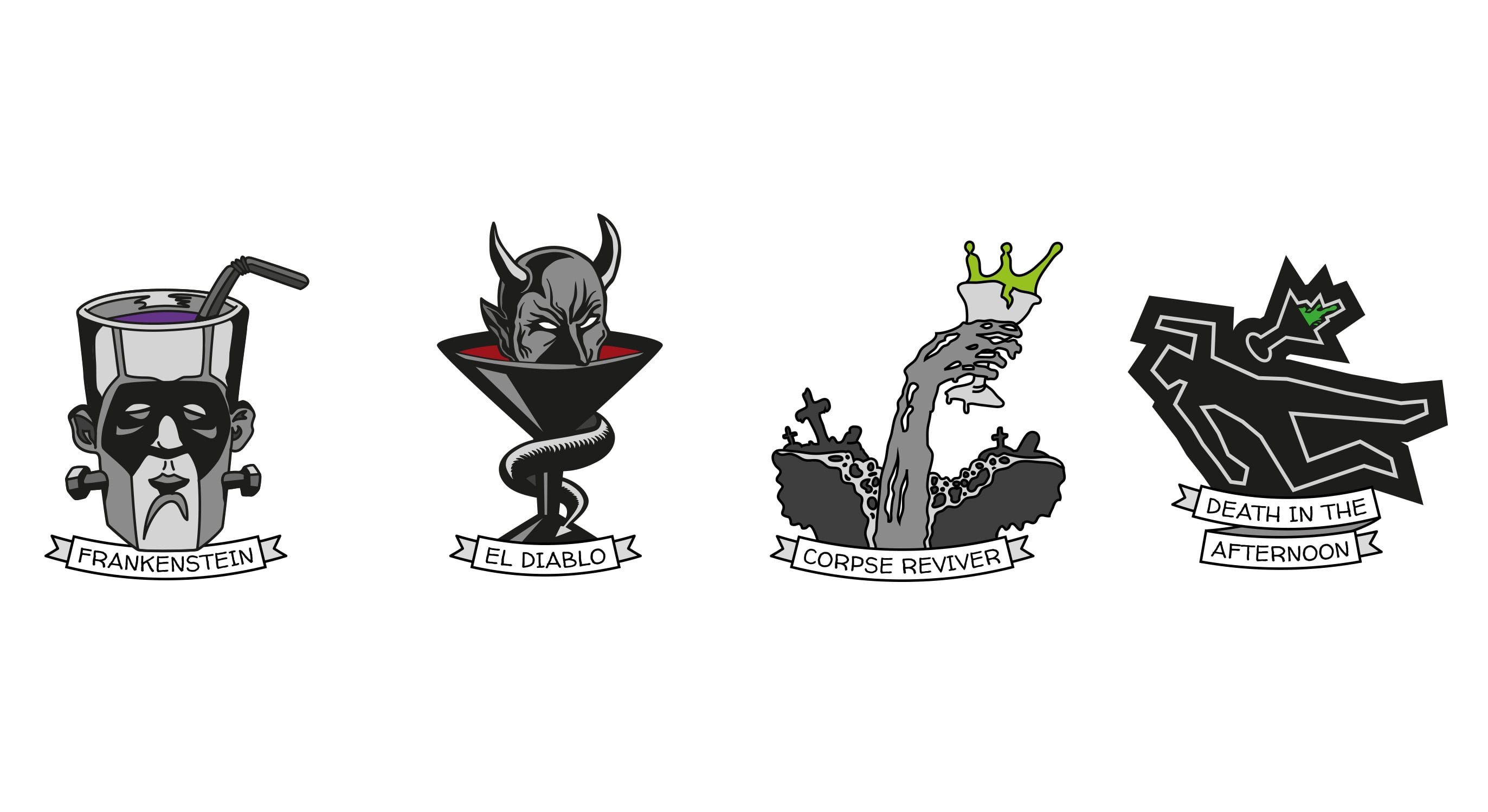 Horror Cocktail Pin Designs