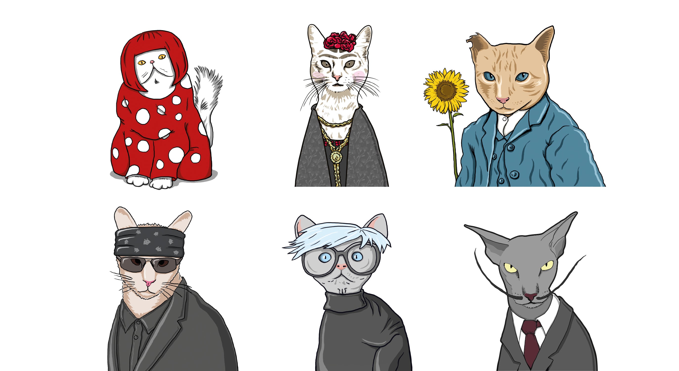 Sophisticats Künstler als Katzen Illustrationen
