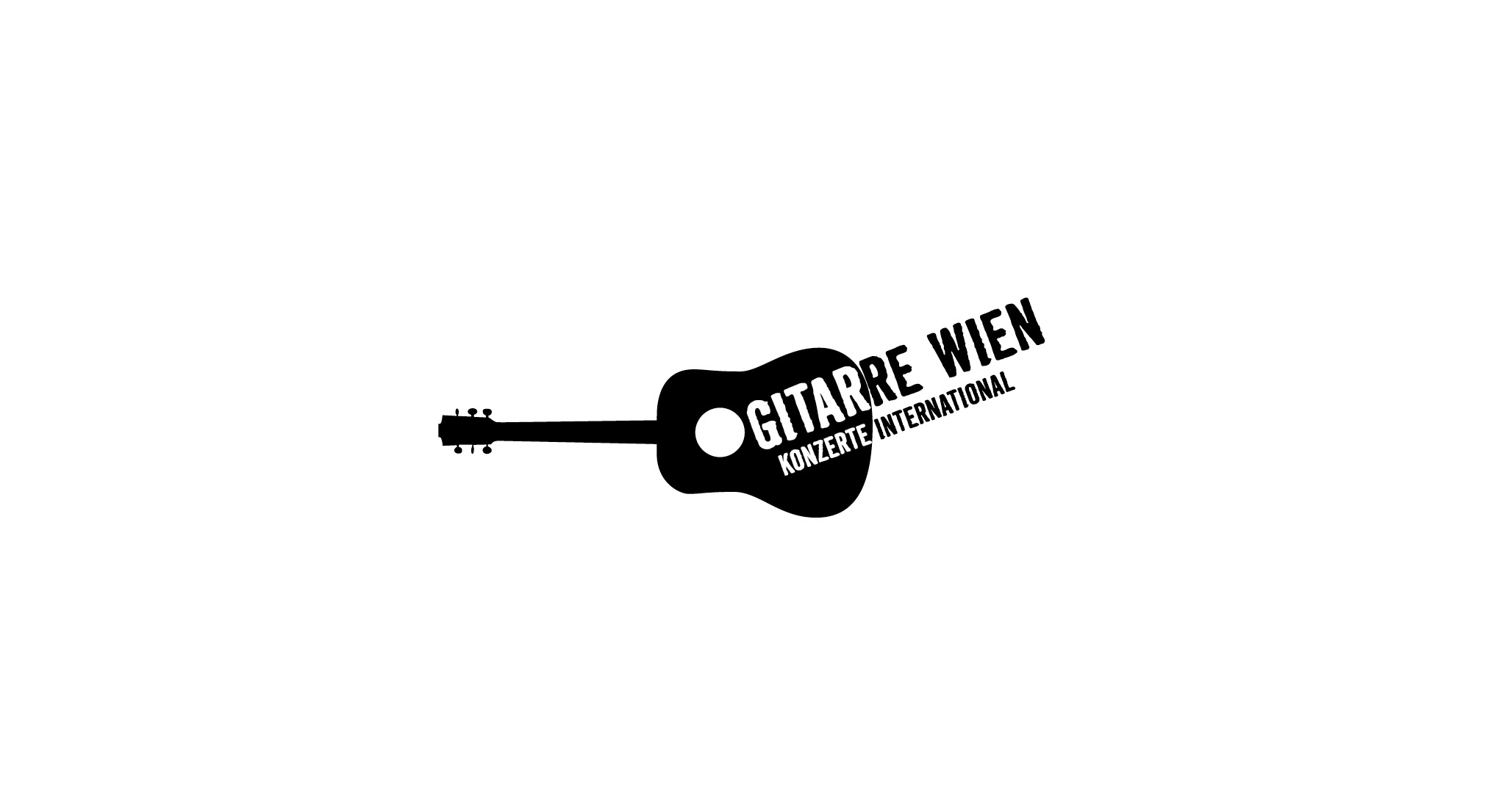 Gitarre Wien Konzerte International Text auf Gitarrensymbol in schwarz weiss