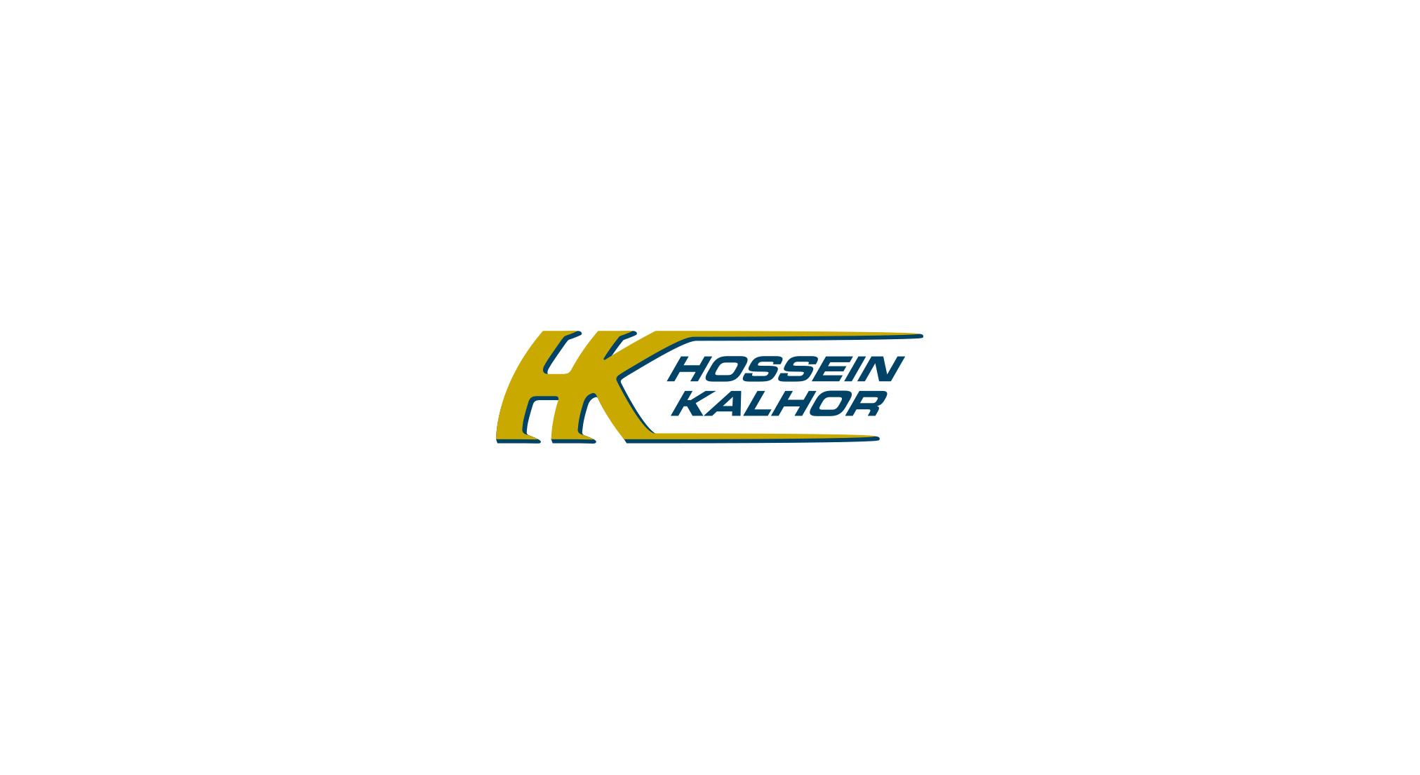 Hossein Kalhor HK Monogram mit italic Schriftzug in Gold und Dunkelblau
