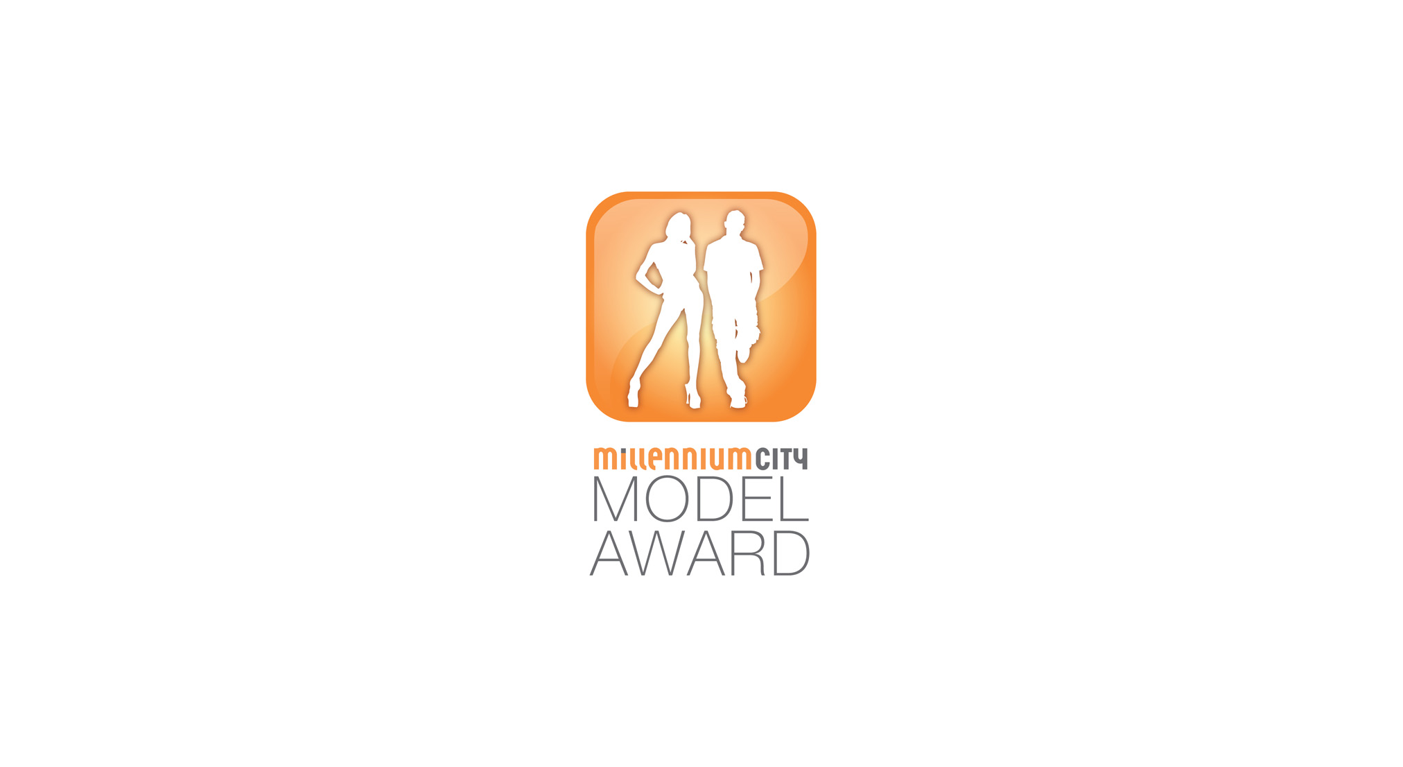 Millennium City Model Award, Mann und Frau Silhouetten in orangem Button